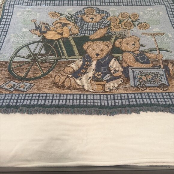 Goodwin Weavers “Teddy’s Wheelbarrow” Nita Showers Vtg Tapestry Throw Blanket - Picture 9 of 9